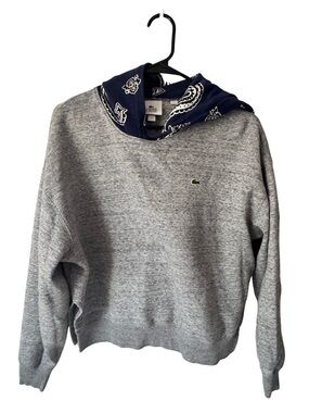 Lacoste Gray Pullover Sweatshirt with Navy Bandana Hood